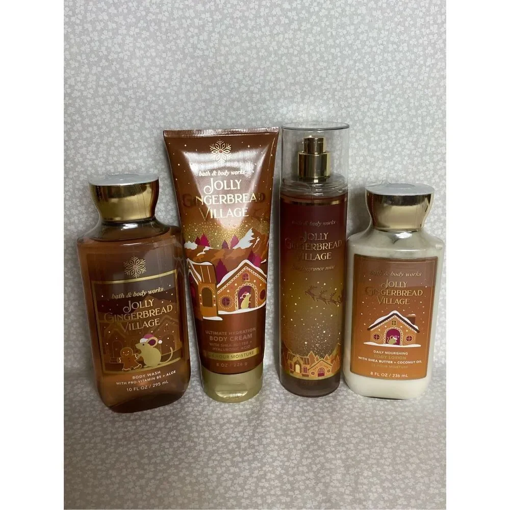 Bath and Body Works JOLLY GINGERBREAD VILLAGE 4 Piece Set